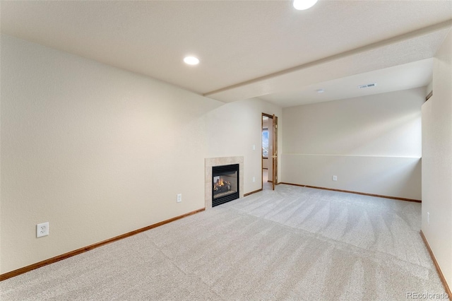 6323 S Sicily Way, Aurora, CO 80016 - unfurnished living room featuring a fireplace, recessed lighting, baseboards, and carpet floors