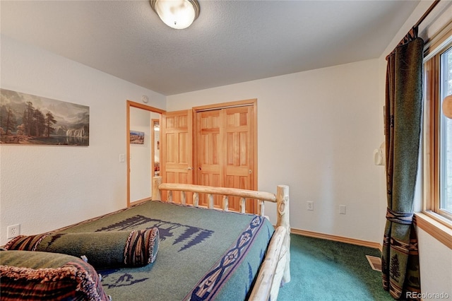 bedroom featuring carpet, a closet, and multiple windows