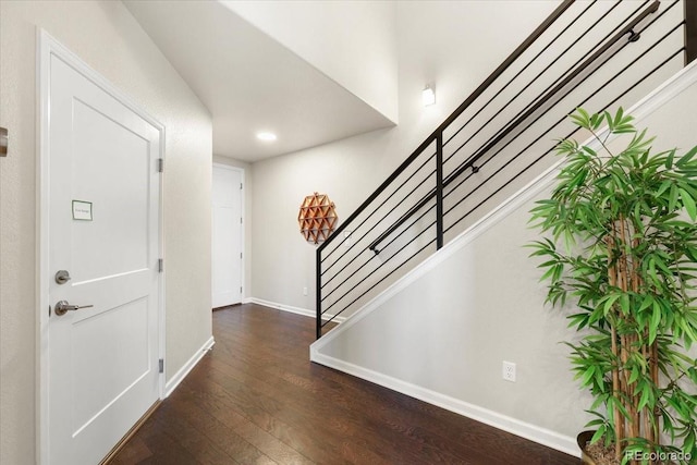 foyer entrance featuring dark hardwood / wood-style floors