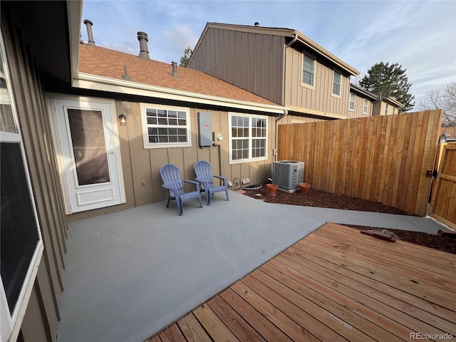 deck featuring central AC and a patio area