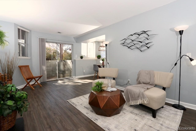 living area with dark hardwood / wood-style flooring