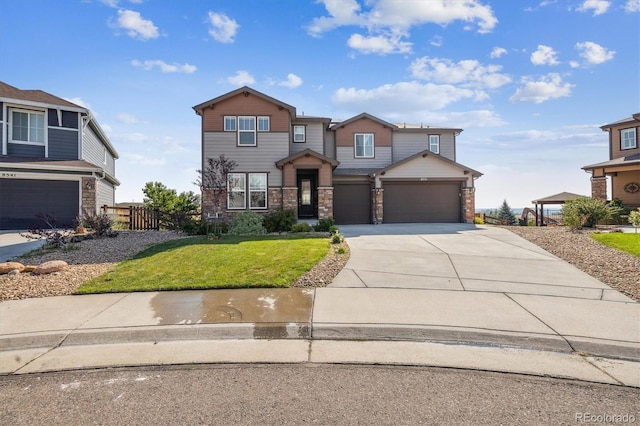 8551 Orchard Way, Arvada, CO 80007 - view of front of home featuring driveway, stone siding, and a garage