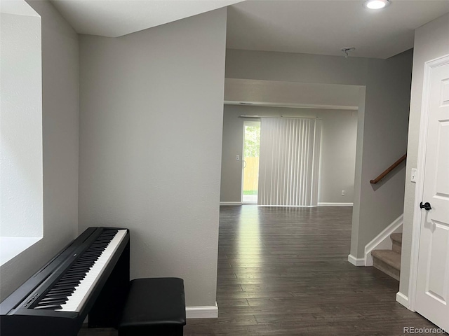 interior space with dark wood-type flooring