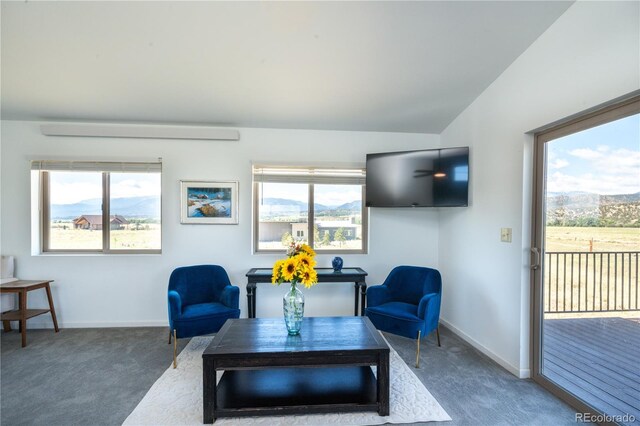 11865 Rangeview Cir, Salida, CO 81201 - living room featuring carpet, baseboards, and lofted ceiling