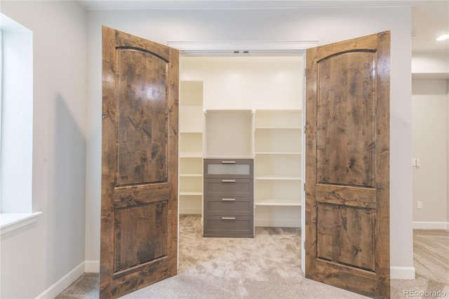 walk in closet featuring carpet