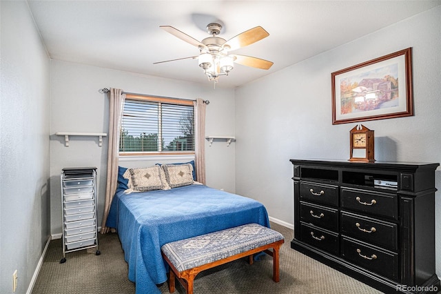 bedroom featuring carpet and ceiling fan