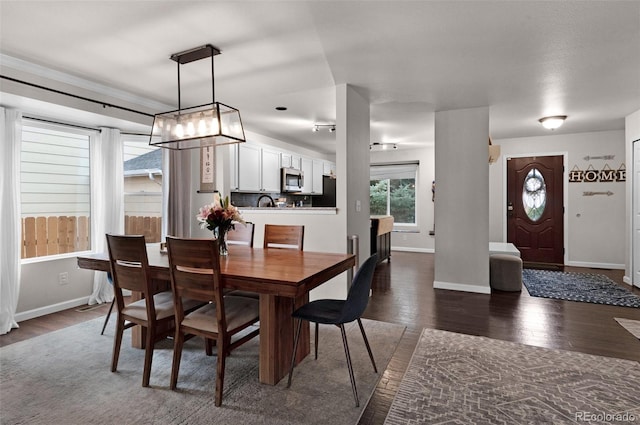 dining room featuring baseboards and dark wood finished floors