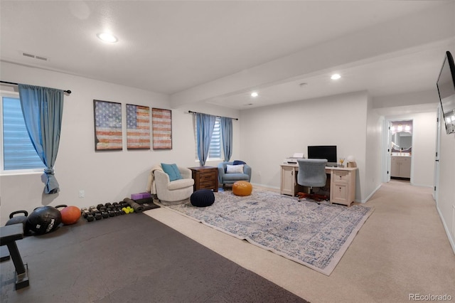 interior space featuring visible vents, baseboards, and recessed lighting