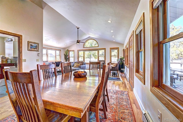 587 21 1/8 Rd, Grand Junction, CO 81507 - dining area featuring light wood-type flooring, a ceiling fan, and lofted ceiling