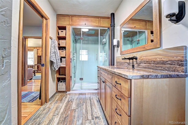 587 21 1/8 Rd, Grand Junction, CO 81507 - bathroom with vanity, a stall shower, and wood finished floors