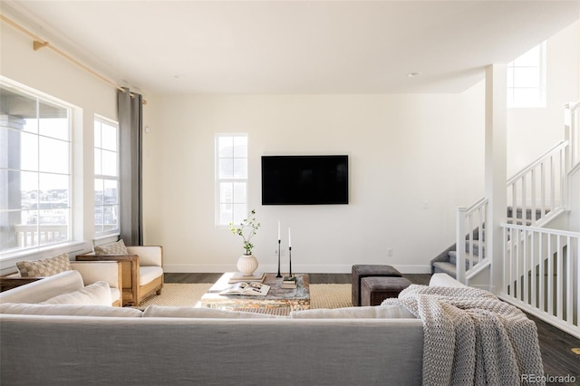 living room featuring hardwood / wood-style floors and a healthy amount of sunlight