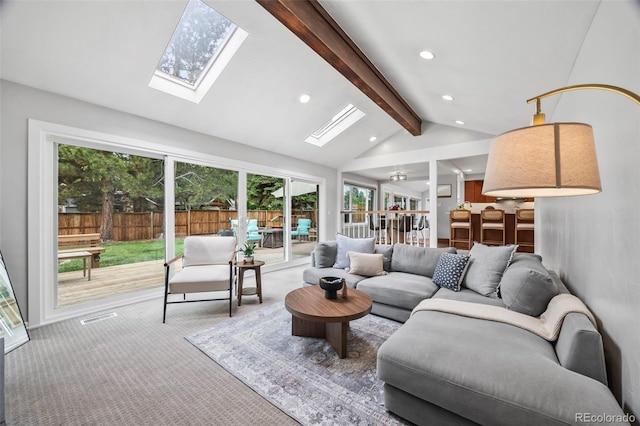 5991 S Eudora Way, Centennial, CO 80121 - carpeted living area with a skylight and recessed lighting