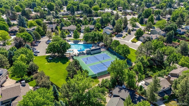 5991 S Eudora Way, Centennial, CO 80121 - aerial view of residential area featuring a pool area