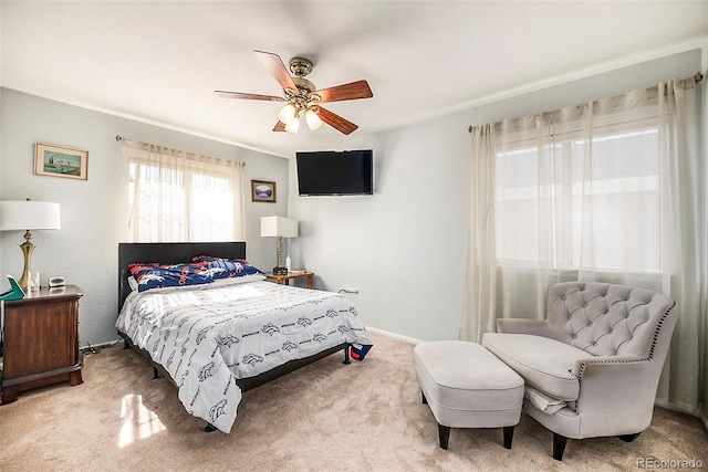 bedroom featuring carpet flooring and ceiling fan