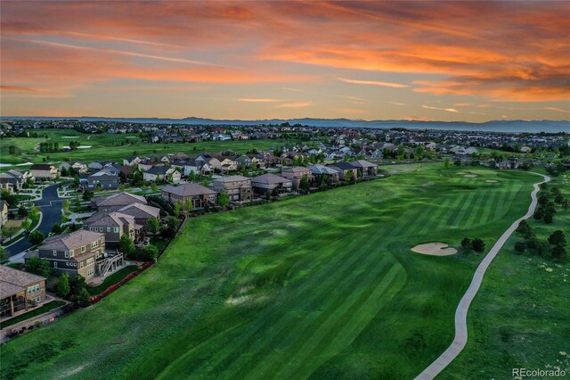 27615 E Moraine Dr, Aurora, CO 80016 - aerial overview of property's location with nearby suburban area, mountains, and a local golf course