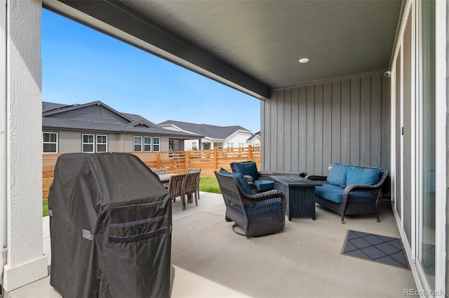 23936 E River Front Dr, Aurora, CO 80019 - view of patio / terrace featuring an outdoor hangout area, a grill, and a residential view
