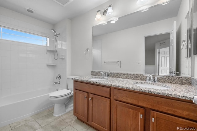14892 E Poundstone Dr, Aurora, CO 80015 - full bath with double vanity, tile patterned flooring, and  shower combination