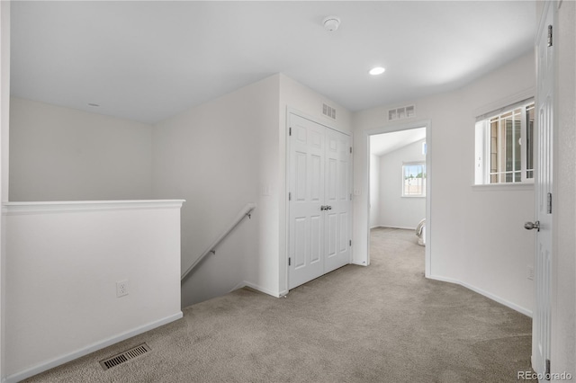 14892 E Poundstone Dr, Aurora, CO 80015 - corridor featuring an upstairs landing, carpet flooring, and recessed lighting