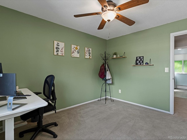 7554 S Ogden Way, Centennial, CO 80122 - office area with carpet flooring, ceiling fan, and a baseboard radiator