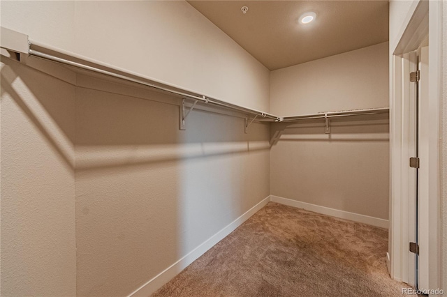 spacious closet with carpet flooring and vaulted ceiling