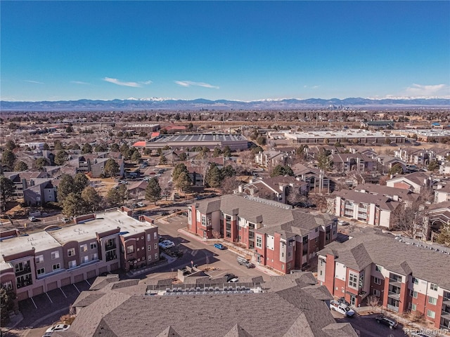 drone / aerial view featuring a mountain view