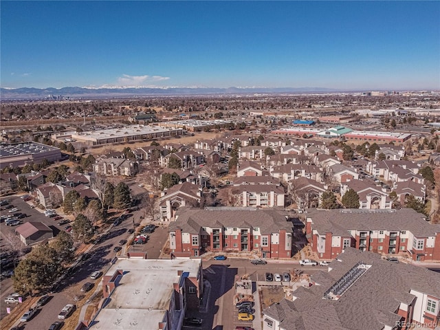 drone / aerial view featuring a mountain view