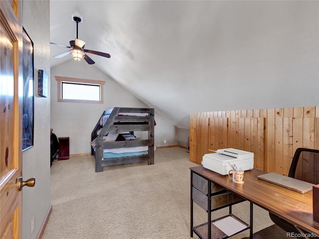 carpeted bedroom featuring vaulted ceiling