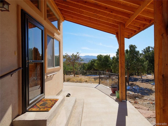 view of patio with a mountain view