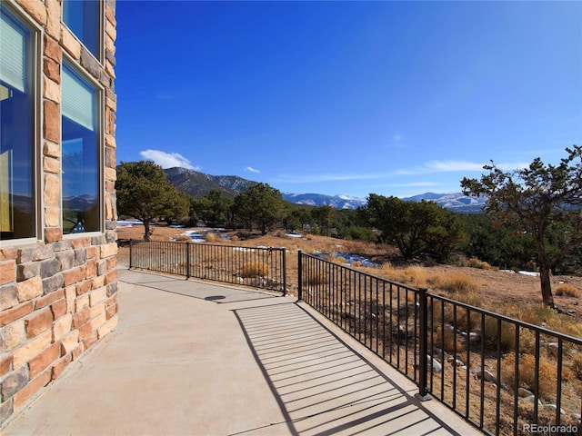 view of patio with a mountain view