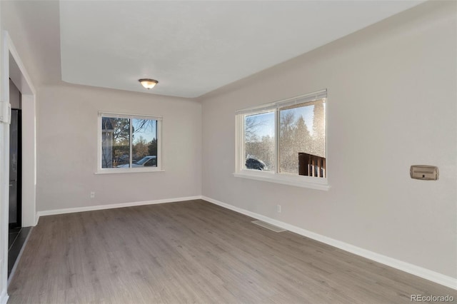 unfurnished room featuring a wealth of natural light and hardwood / wood-style floors