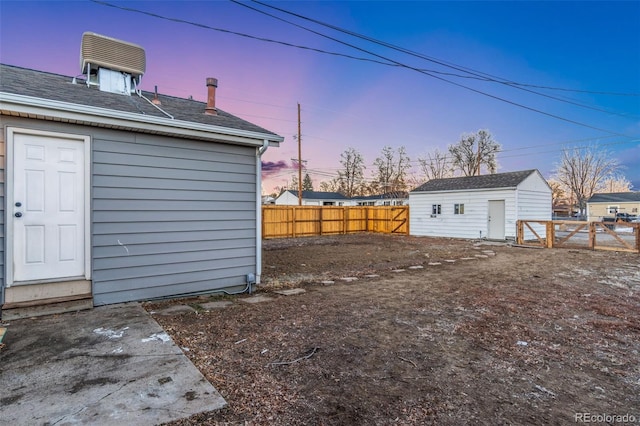 exterior space featuring a storage shed