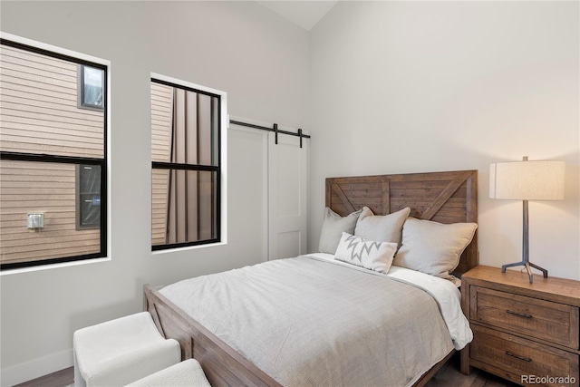 bedroom featuring a barn door