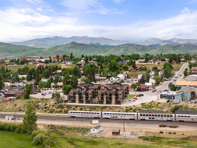 drone / aerial view with a mountain view