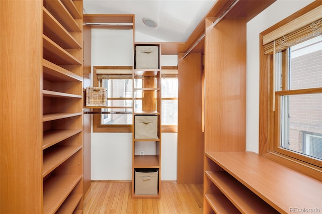 spacious closet with vaulted ceiling and hardwood / wood-style floors