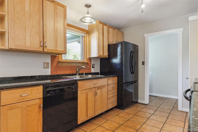 2901 Lorraine Ct, Boulder, CO 80304 - kitchen with black appliances, a sink, open shelves, and light brown cabinets