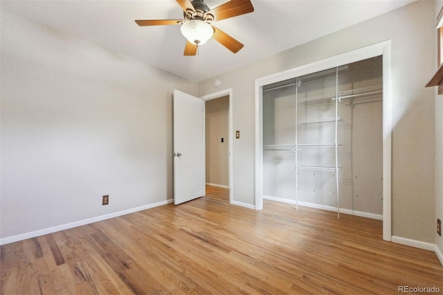 2901 Lorraine Ct, Boulder, CO 80304 - unfurnished bedroom featuring light wood-type flooring, a closet, baseboards, and ceiling fan