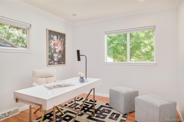 3025 S Norman Ct, Denver, CO 80224 - office with healthy amount of natural light, light wood-style flooring, and crown molding