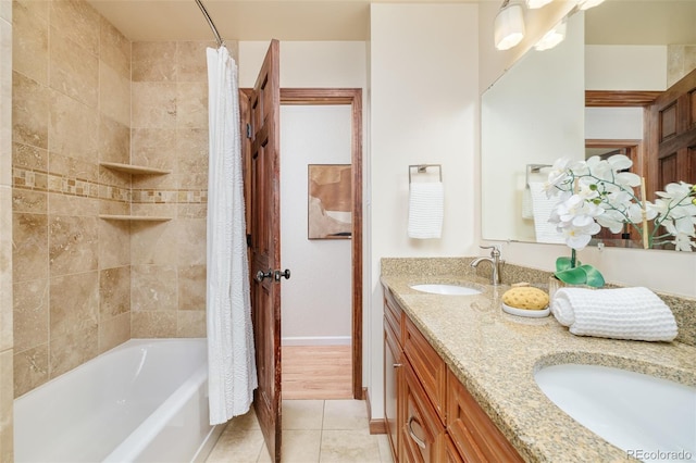 3025 S Norman Ct, Denver, CO 80224 - full bathroom with shower / tub combo, double vanity, and tile patterned floors