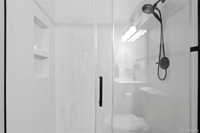 bathroom featuring a shower stall and toilet