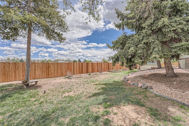 view of yard with a fenced backyard