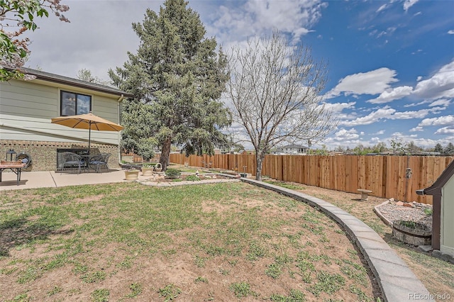 view of yard with a patio and a fenced backyard