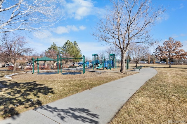 view of play area featuring a yard