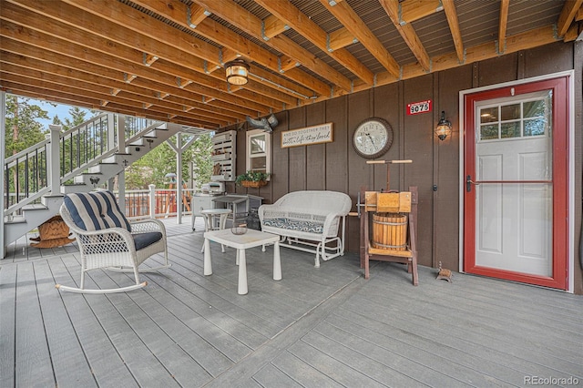 9075 Jill Dr, Conifer, CO 80433 - wooden terrace featuring stairway