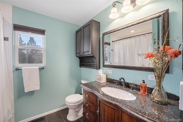 9075 Jill Dr, Conifer, CO 80433 - bathroom featuring vanity, tile patterned floors, and a shower with curtain
