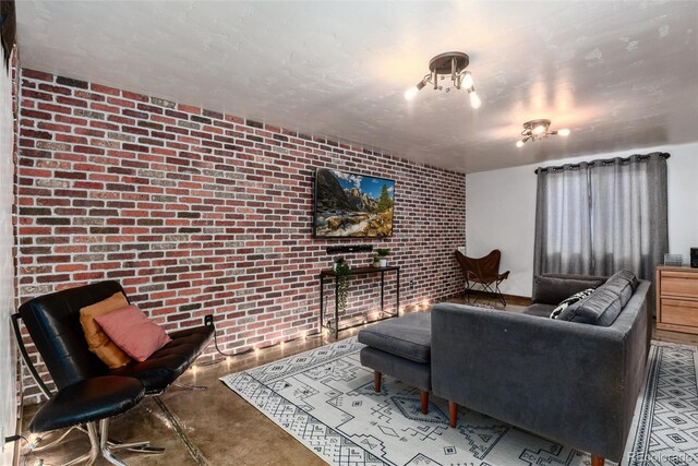 6361 S Spotswood Cir, Littleton, CO 80120 - living area featuring brick wall