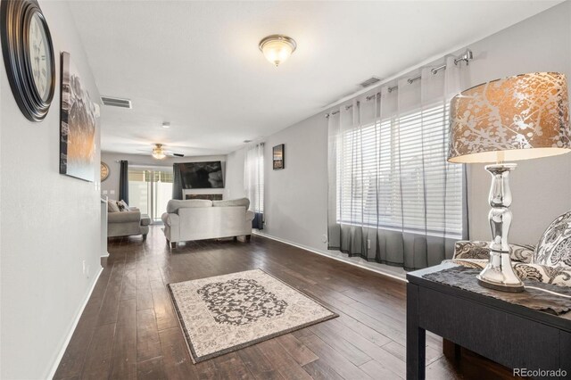 hall with dark hardwood / wood-style floors