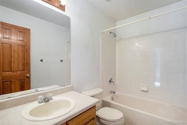 full bathroom with vanity, toilet, and bathing tub / shower combination