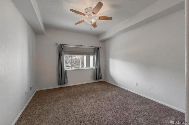 unfurnished room with carpet and ceiling fan