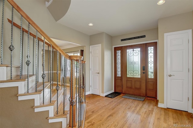 foyer with light wood-type flooring