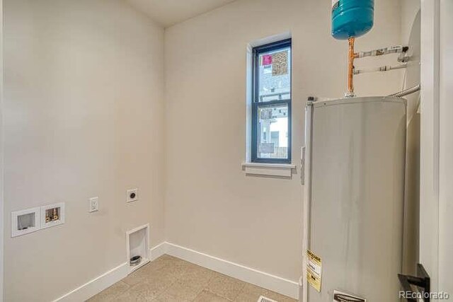 136 Chase St, Salida, CO 81201 - laundry room with electric dryer hookup, gas water heater, hookup for a washing machine, and baseboards